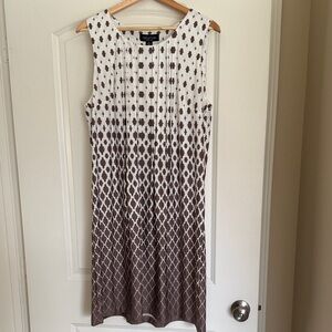 White and Brown Patterned Midi Dress